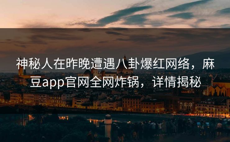 神秘人在昨晚遭遇八卦爆红网络，麻豆app官网全网炸锅，详情揭秘
