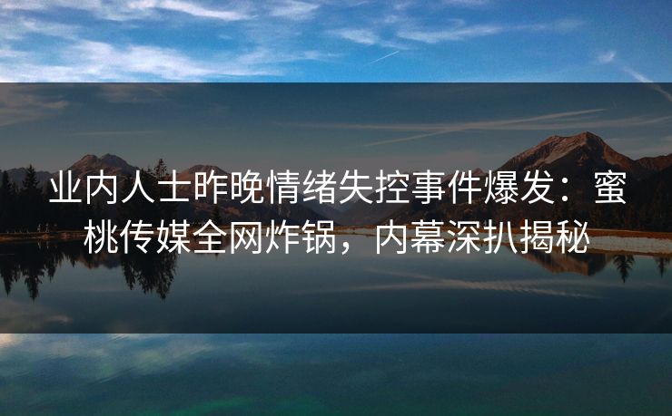 业内人士昨晚情绪失控事件爆发：蜜桃传媒全网炸锅，内幕深扒揭秘