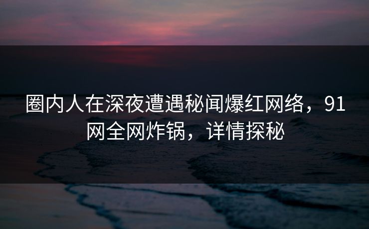 圈内人在深夜遭遇秘闻爆红网络，91网全网炸锅，详情探秘
