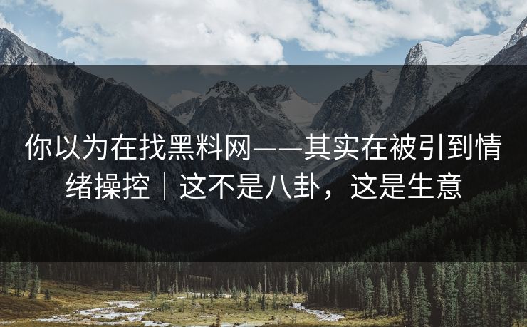 你以为在找黑料网——其实在被引到情绪操控｜这不是八卦，这是生意