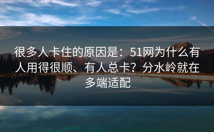 很多人卡住的原因是：51网为什么有人用得很顺、有人总卡？分水岭就在多端适配